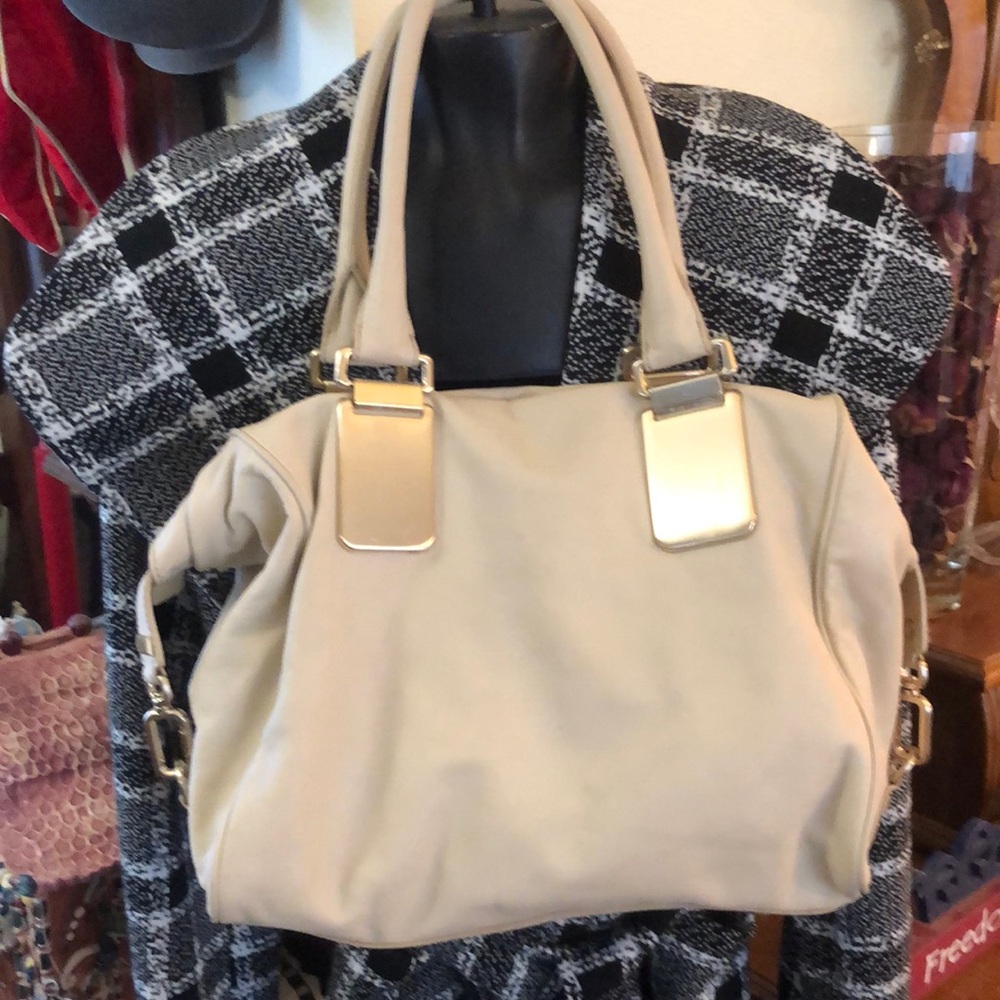 Banana Republic Cream Leather Large Slouchy Hobo Bag with gold colored hardware
